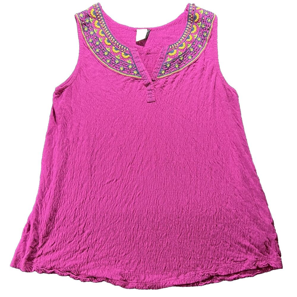 Womens Anthropologie Akemi + Kin Vizela Embroidered Top Boho Floral Magenta Sm